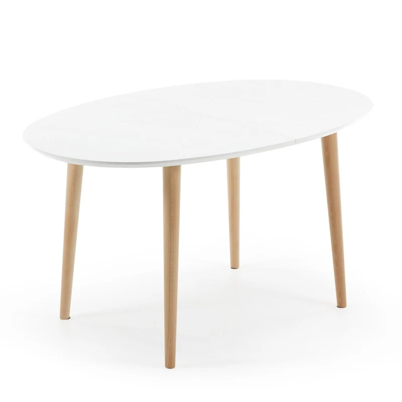 Oqui oval extendable MDF table with white lacquer and solid beech legs 140(220)x90 cm