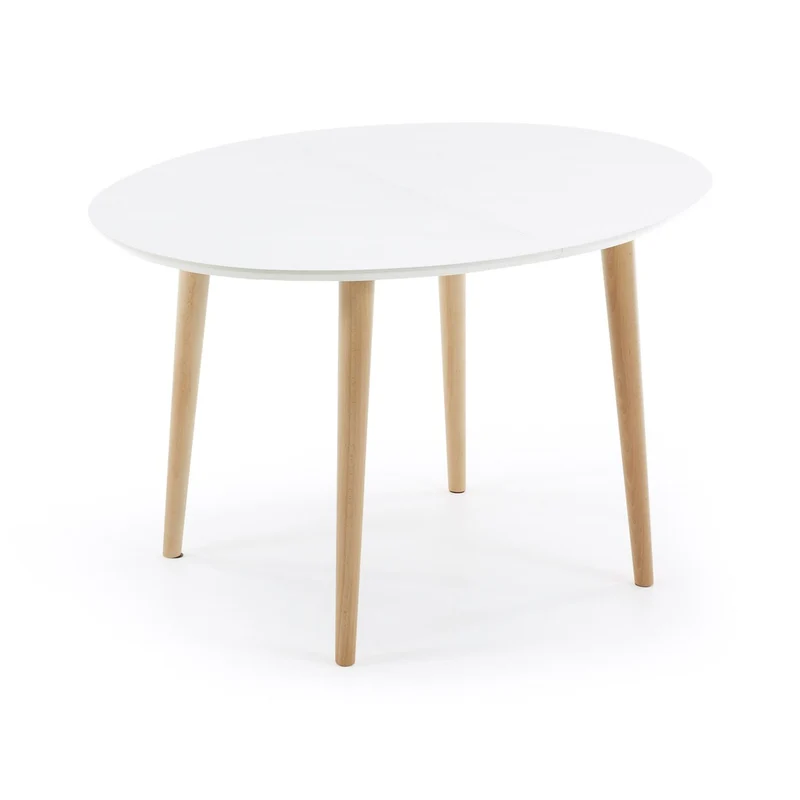 Oqui oval extendable MDF table with white lacquer and solid beech legs 120 (200) x 90 cm