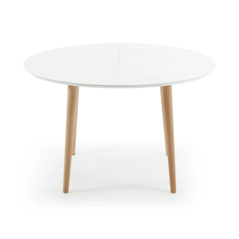 Oqui oval extendable MDF table with white lacquer and solid beech legs 120 (200) x 90 cm
