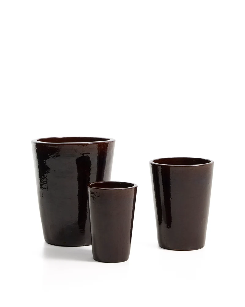 Rotja set of 3 terracotta planters with glazed garnet finish Ø 26 / 35 / 47 cm