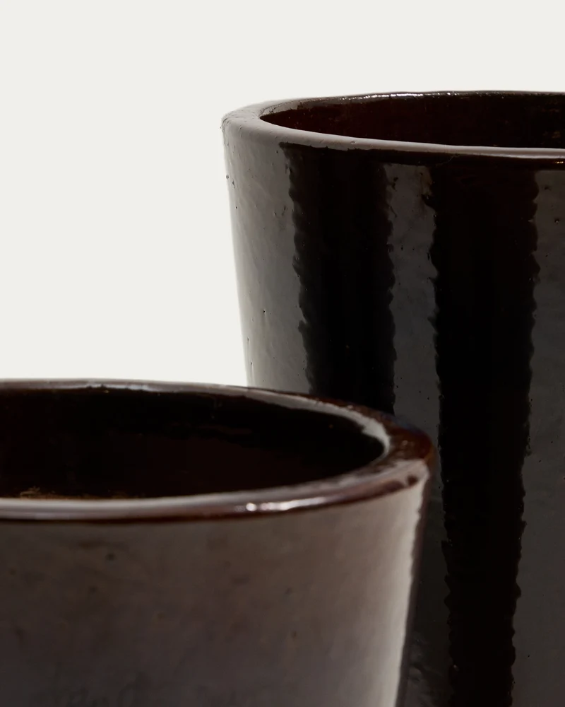Rotja set of 3 terracotta planters with glazed garnet finish Ø 26 / 35 / 47 cm
