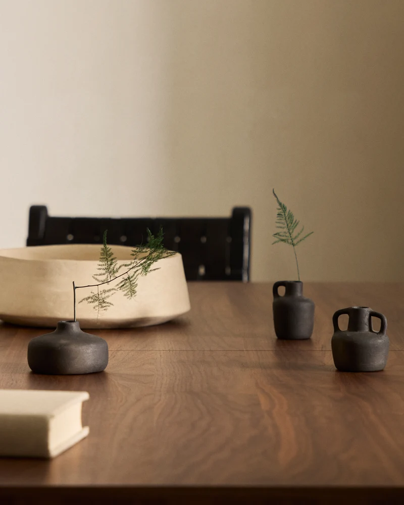 Sofra set of 3 terracotta vases in a black finish, 6 cm / 7 cm / 10 cm