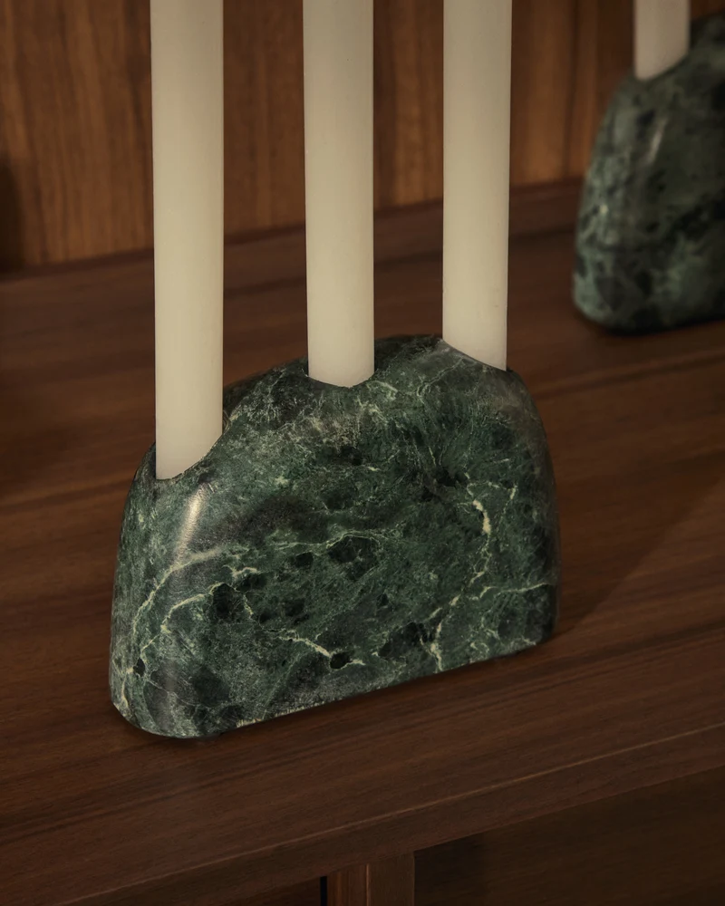 Signe medium-sized, green marble candlestick, 10 cm