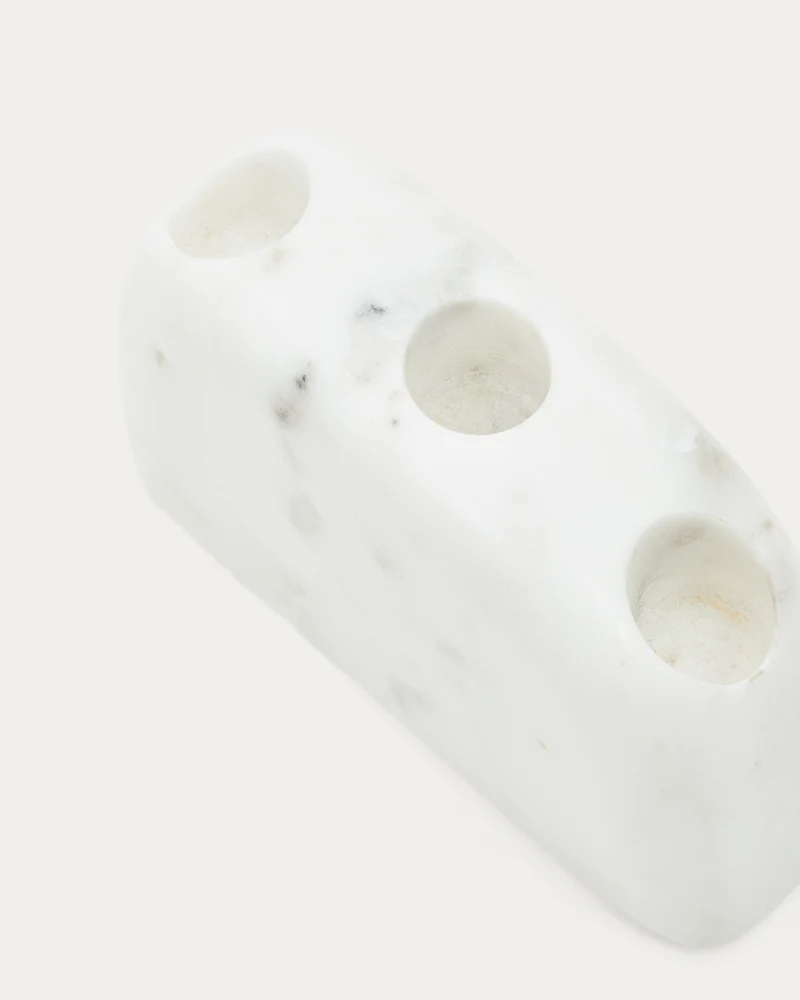 Signe medium-sized, white marble candlestick, 10 cm