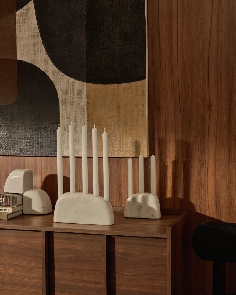 Signe large, white marble candlestick, 10 cm