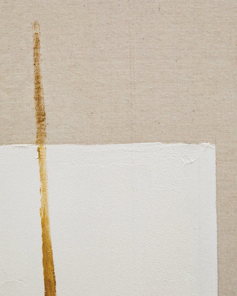 Salin abstract painting with a vertical beige linen stripe 80 x 100 cm