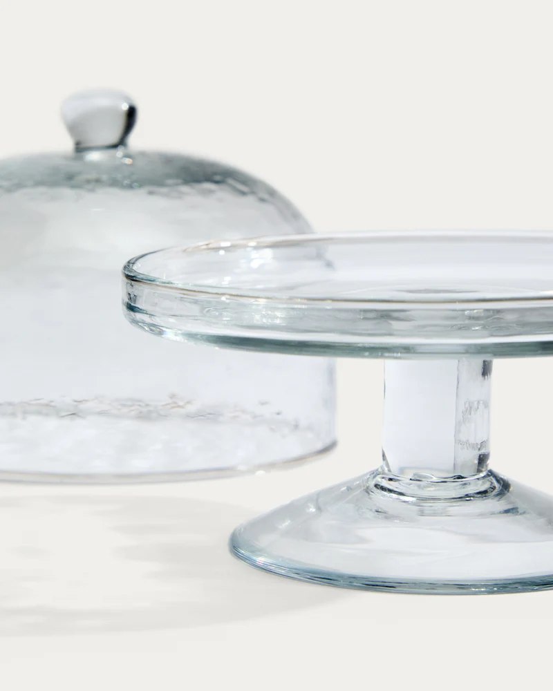 Sileia transparent recycled glass cake plate