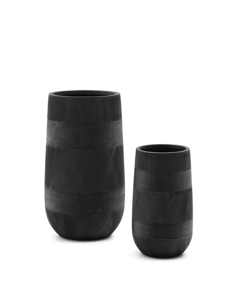 Set of 2 Tival black cement-effect planters Ø 45 cm / Ø 32 cm