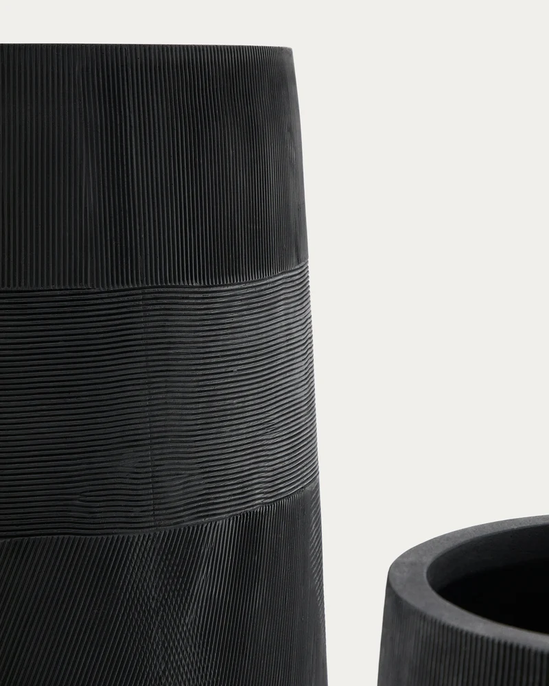 Set of 2 Tival black cement-effect planters Ø 45 cm / Ø 32 cm