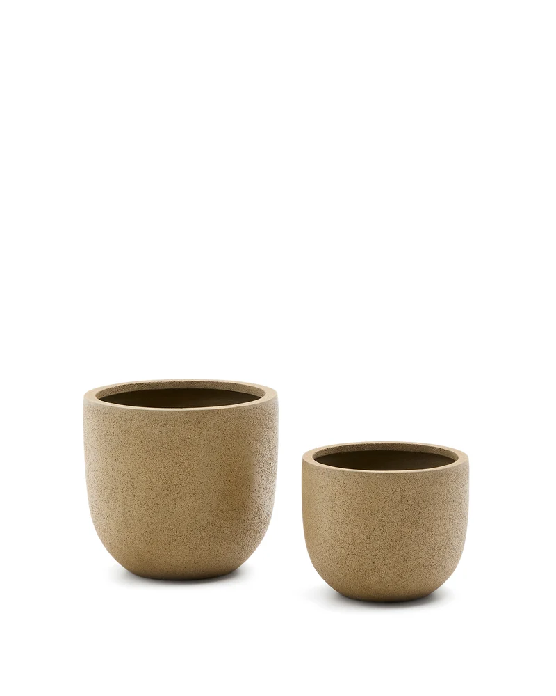 Selvi set of 2 planters with light brown stone effect Ø 37cm