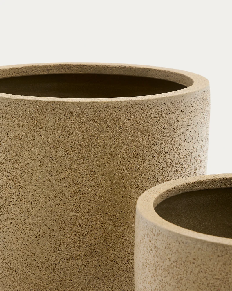 Selvi set of 2 planters with light brown stone effect Ø 37cm