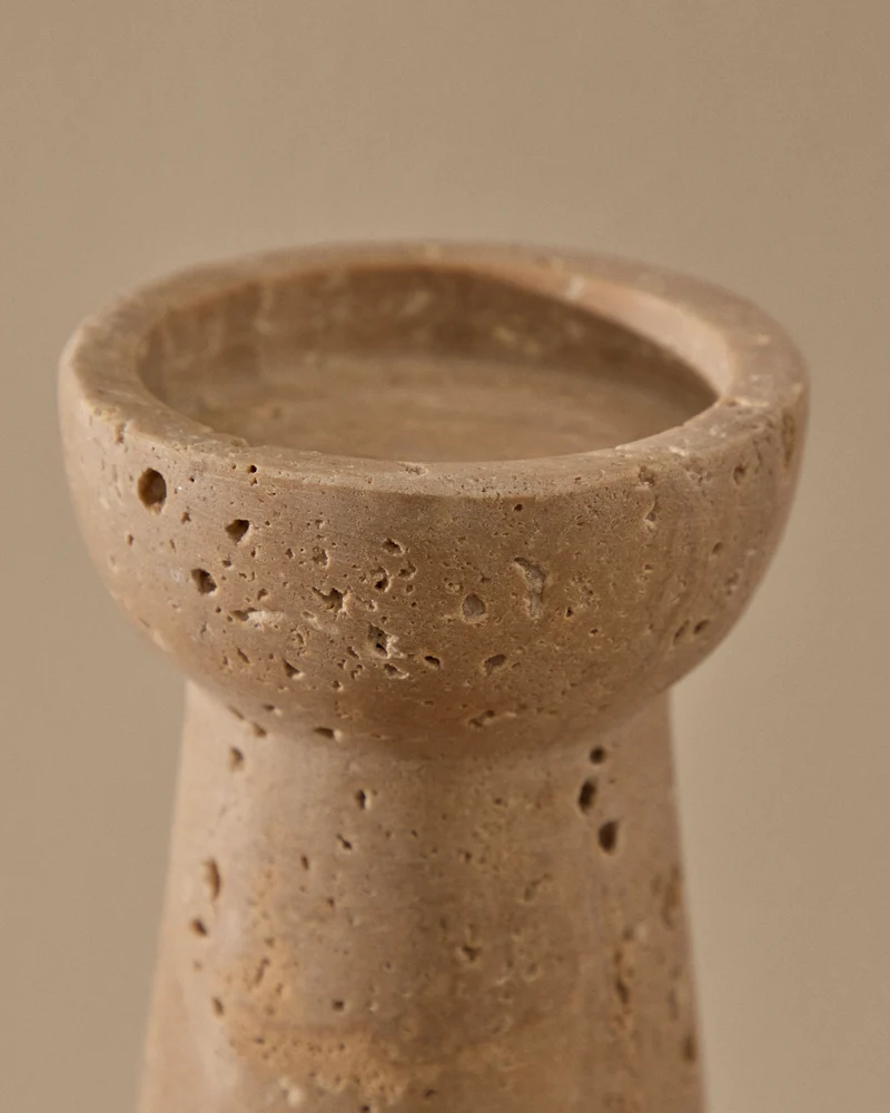 Magan large beige travertine candle holder