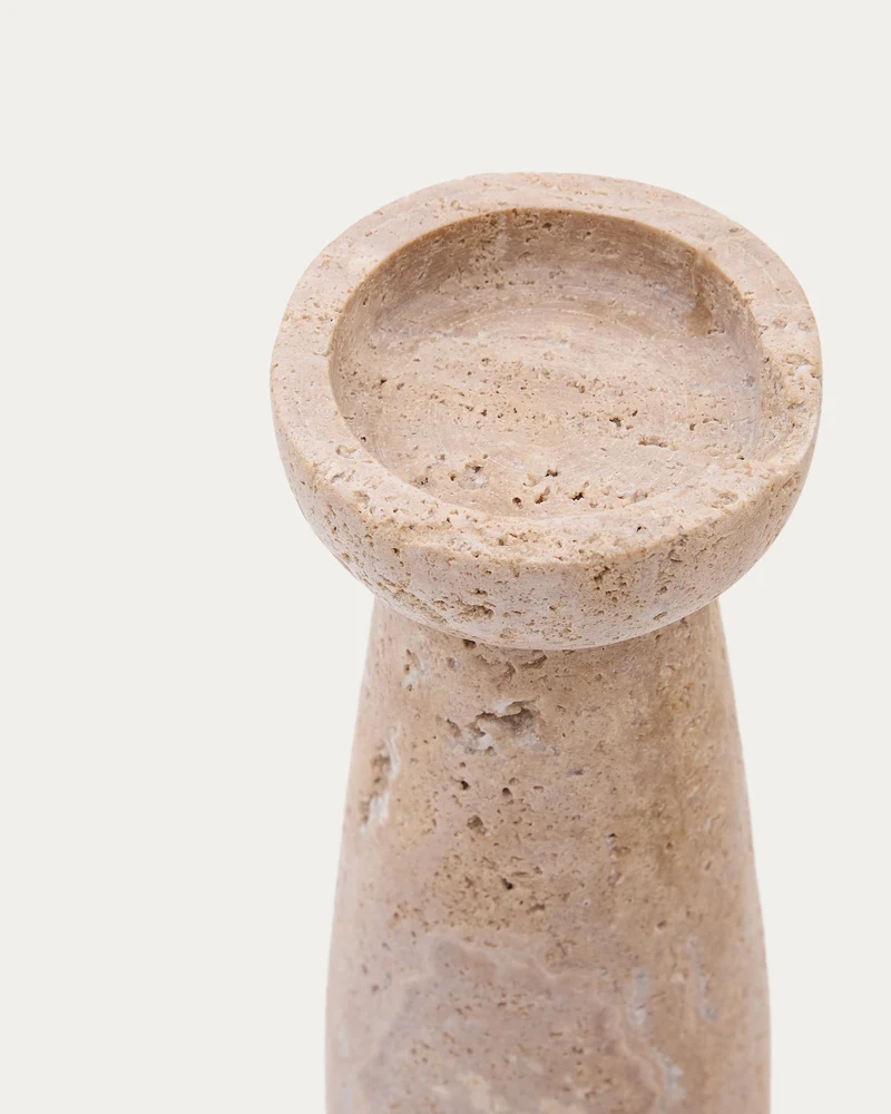 Magan small beige travertine candle holder