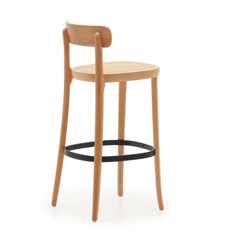 Romane stool beechwood stool with a natural finish, ash wood veneer and ratan seat 75 cm