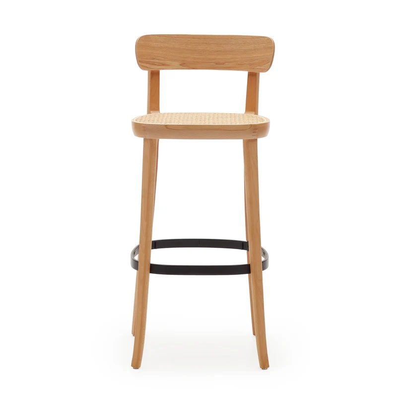 Romane stool beechwood stool with a natural finish, ash wood veneer and ratan seat 75 cm