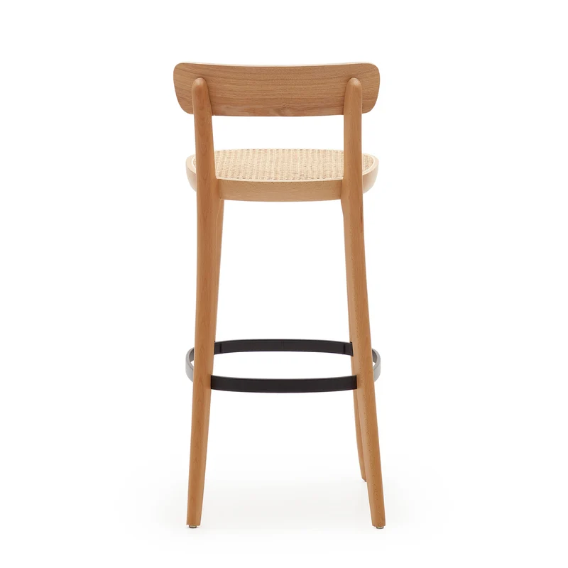 Romane stool beechwood stool with a natural finish, ash wood veneer and ratan seat 75 cm