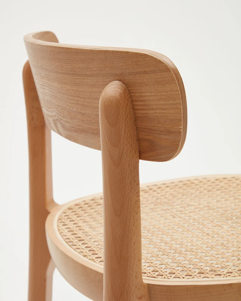 Romane stool beechwood stool with a natural finish, ash wood veneer and ratan seat 75 cm
