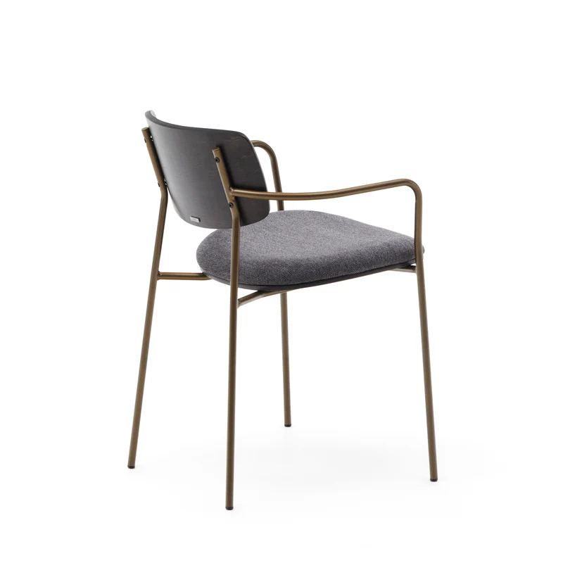 Maureen stackable chair in poplar plywood with dark tone finish and brass-finish metal, 100% FSC