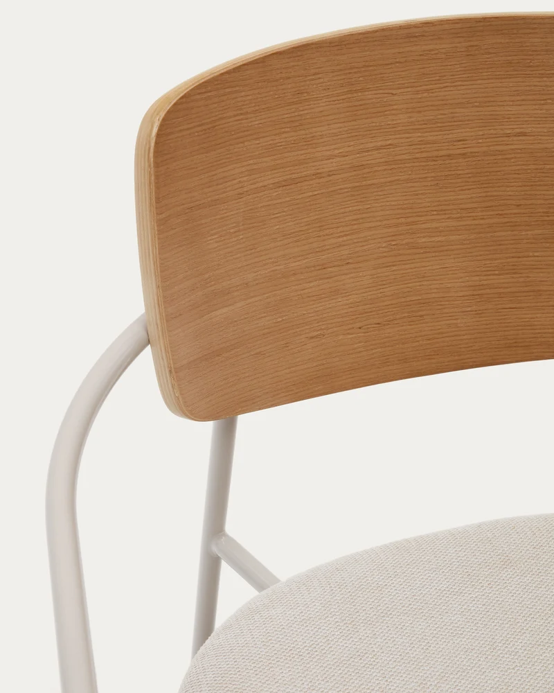 Maureen stackable chair in poplar plywood with light tone finish and beige metal legs, 100% FSC