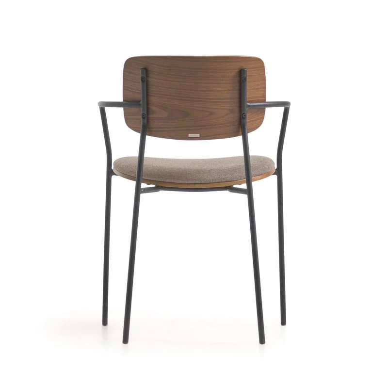 Maureen stacking chair in poplar plywood with warm tone finish and black metal legs, 100% FSC