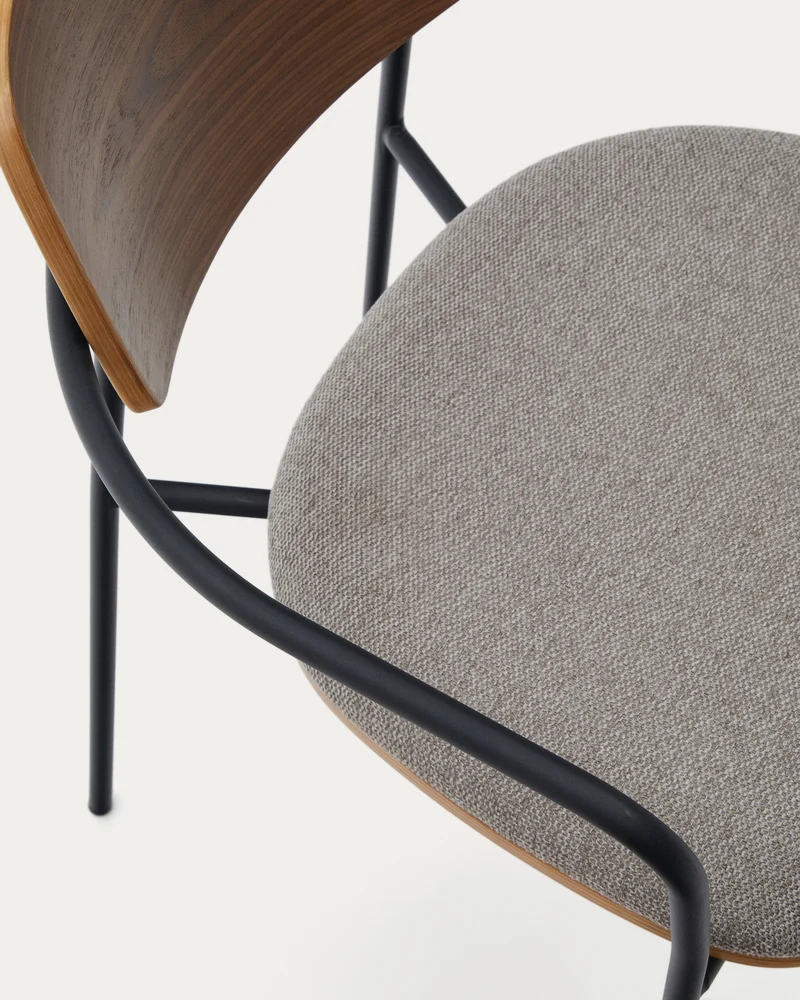 Maureen stacking chair in poplar plywood with warm tone finish and black metal legs, 100% FSC