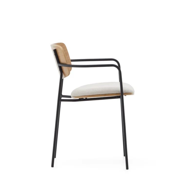 Maureen stackable chair in poplar plywood with light tone finish and black metal legs, 100% FSC.