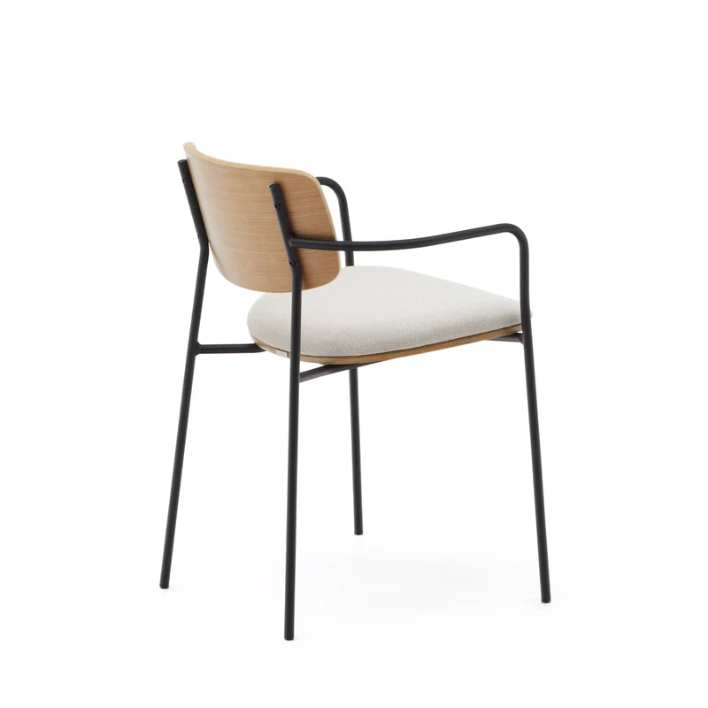 Maureen stackable chair in poplar plywood with light tone finish and black metal legs, 100% FSC.