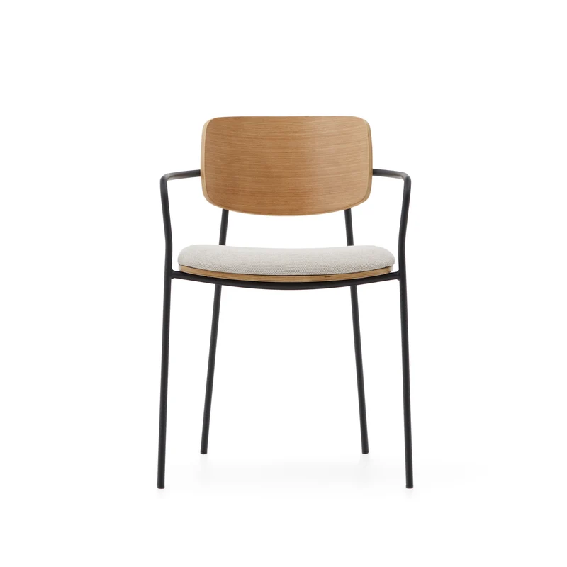 Maureen stackable chair in poplar plywood with light tone finish and black metal legs, 100% FSC.