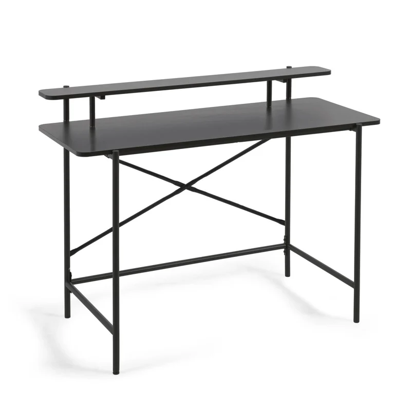 Galatia black melamine table with metal legs in black finish 120 x 60 cm