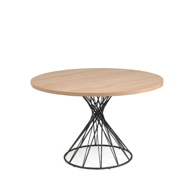Niut round Ø 120 cm melamine table with natural finish and steel legs with black finish