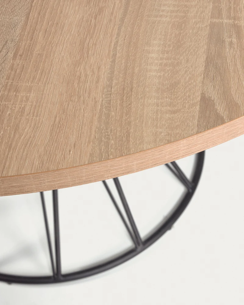 Niut round Ø 120 cm melamine table with natural finish and steel legs with black finish