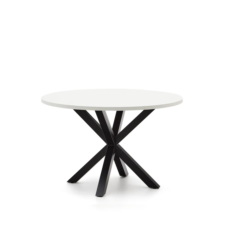 Argo round table in white melamine and steel legs with black finish Ø 120 cm