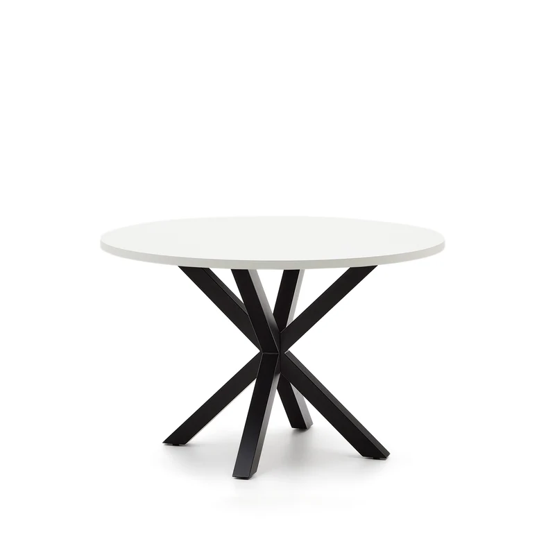 Argo round table in white melamine and steel legs with black finish Ø 120 cm