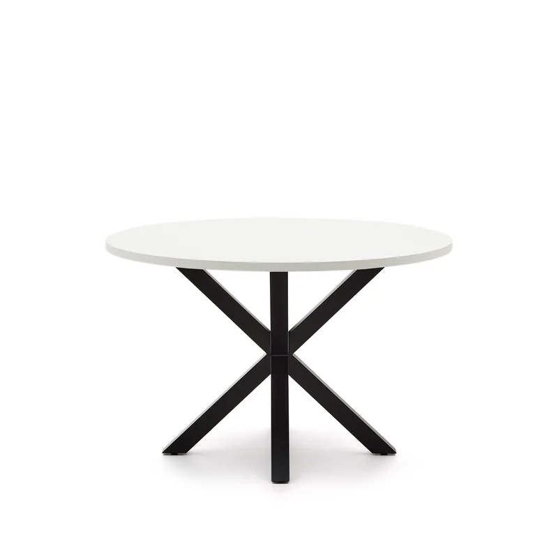 Argo round table in white melamine and steel legs with black finish Ø 120 cm