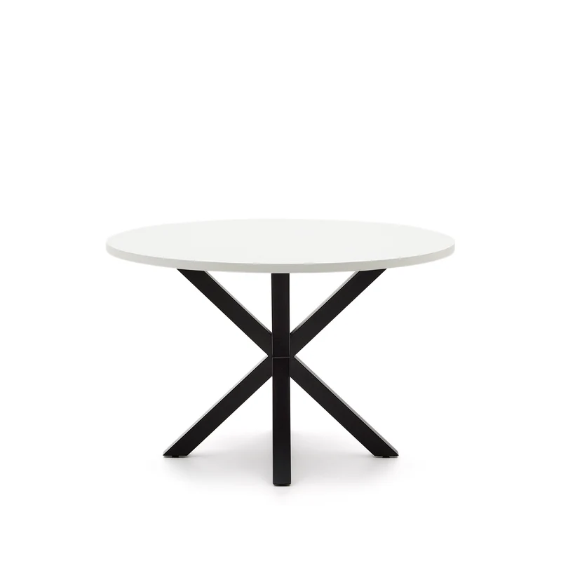 Argo round table in white melamine and steel legs with black finish Ø 120 cm