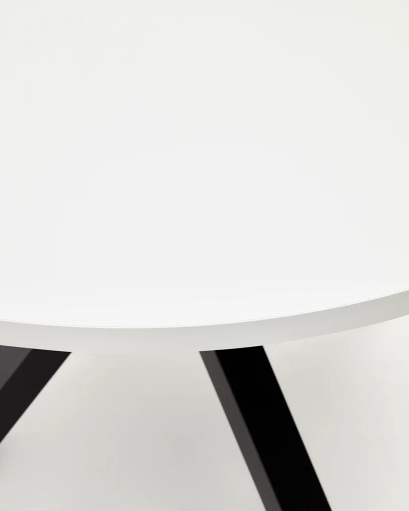 Argo round table in white melamine and steel legs with black finish Ø 120 cm