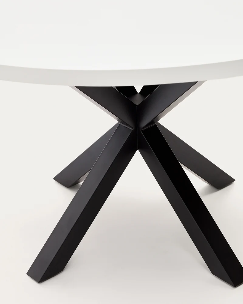 Argo round table in white melamine and steel legs with black finish Ø 120 cm