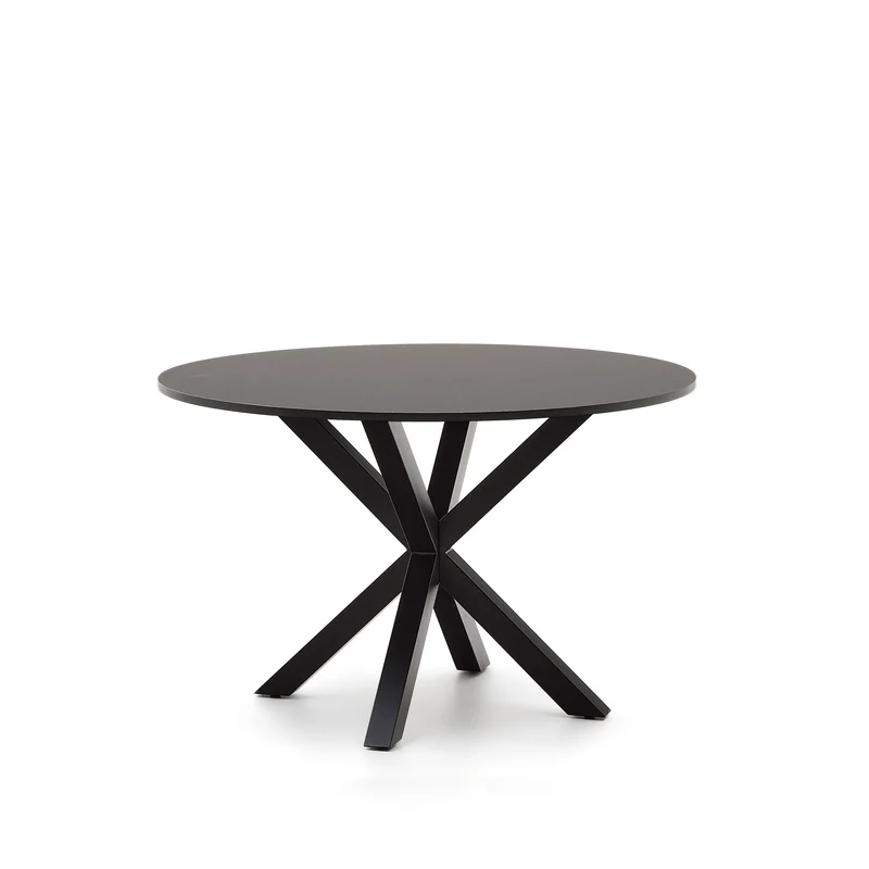 Argo round table in black lacquered MDF with steel legs with black finish Ø 120 cm