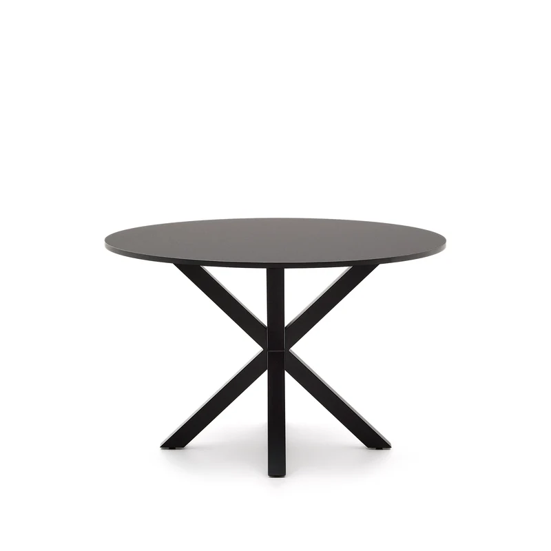Argo round table in black lacquered MDF with steel legs with black finish Ø 120 cm