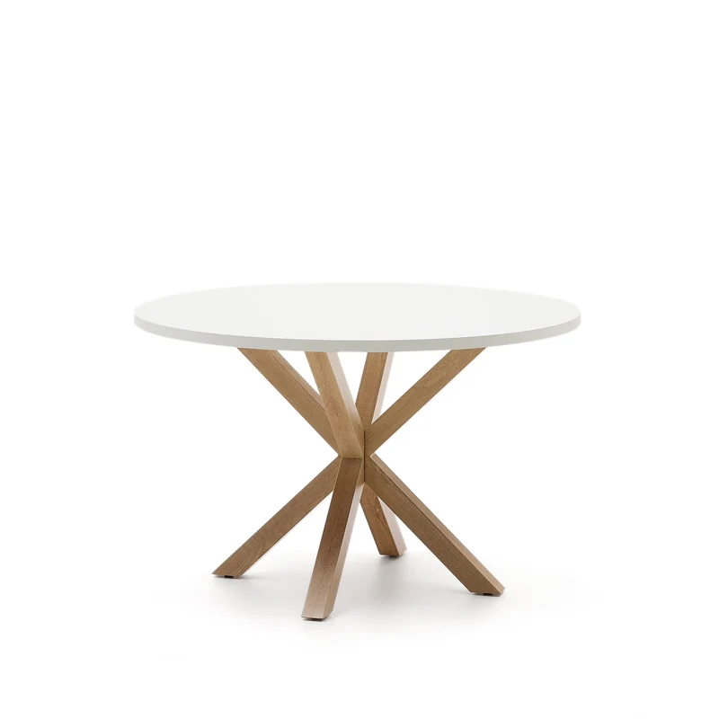 Argo round table in melamine with white finish and wood effect steel legs Ø 120 cm