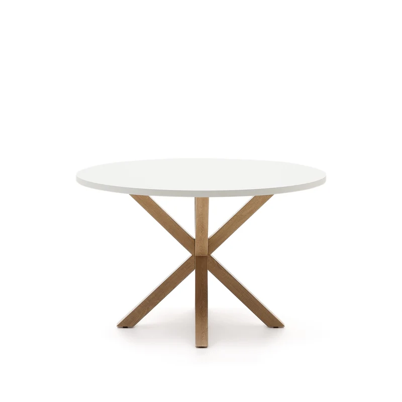 Argo round table in melamine with white finish and wood effect steel legs Ø 120 cm