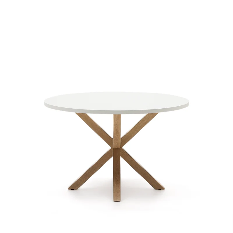 Argo round table in melamine with white finish and wood effect steel legs Ø 120 cm