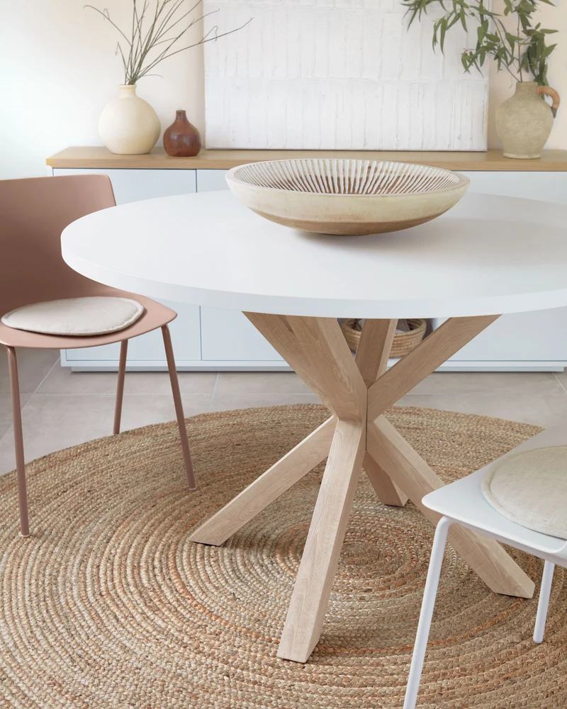 Argo round table in melamine with white finish and wood effect steel legs Ø 120 cm