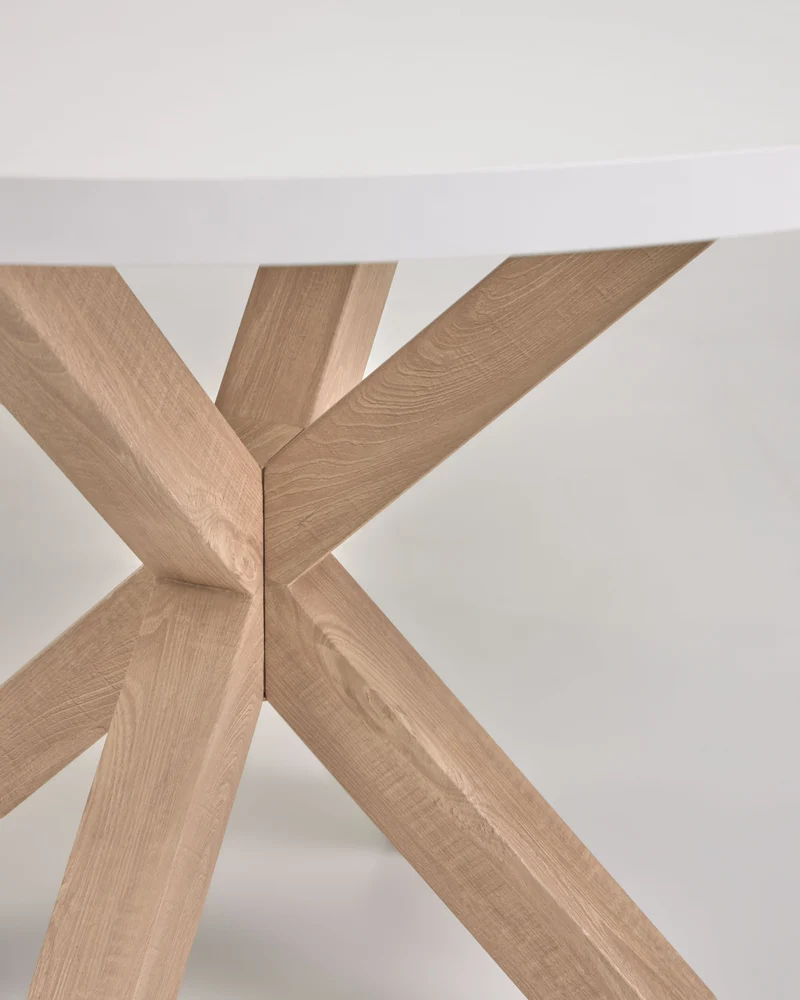 Argo round table in melamine with white finish and wood effect steel legs Ø 120 cm