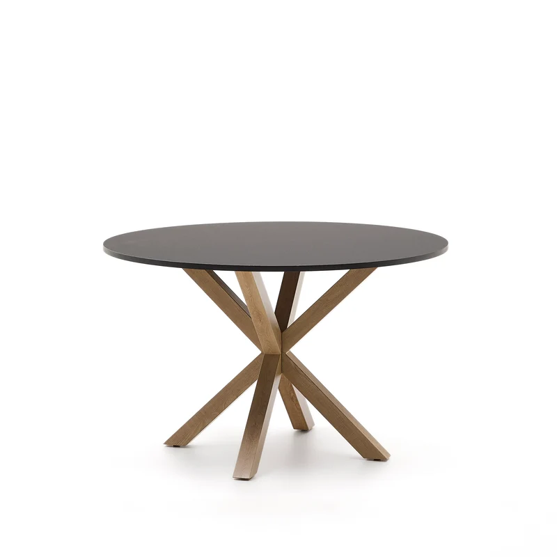 Argo black lacquered MDF round table wood effect steel legs Ø 120 cm