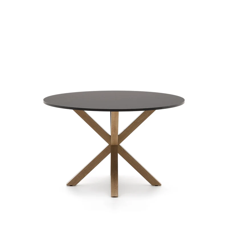Argo black lacquered MDF round table wood effect steel legs Ø 120 cm
