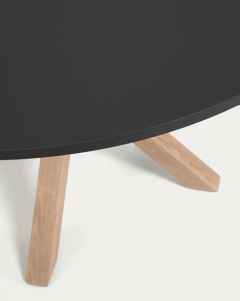 Argo black lacquered MDF round table wood effect steel legs Ø 120 cm