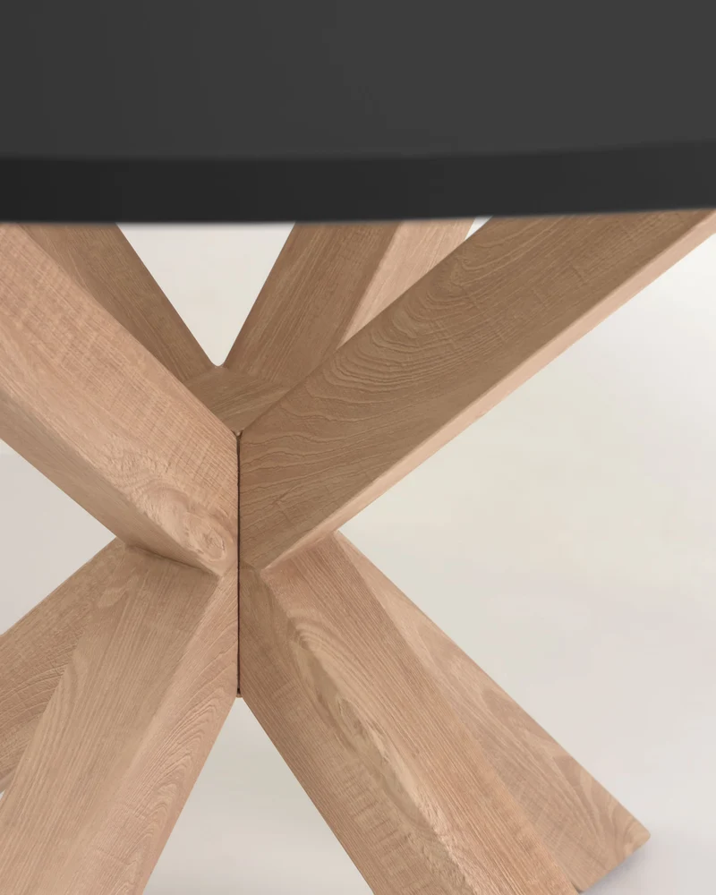 Argo black lacquered MDF round table wood effect steel legs Ø 120 cm