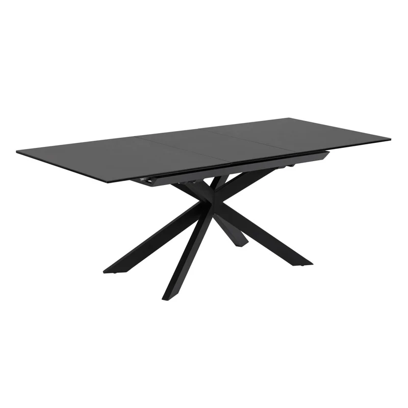 Atminda extendable glass table with steel legs with black finish 160 (210) x 90 cm