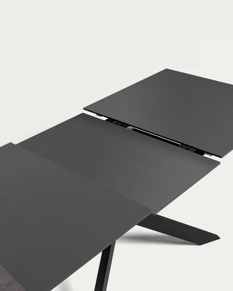 Atminda extendable glass table with steel legs with black finish 160 (210) x 90 cm